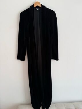 Onyx Black Velvet Long Open-Front Coat